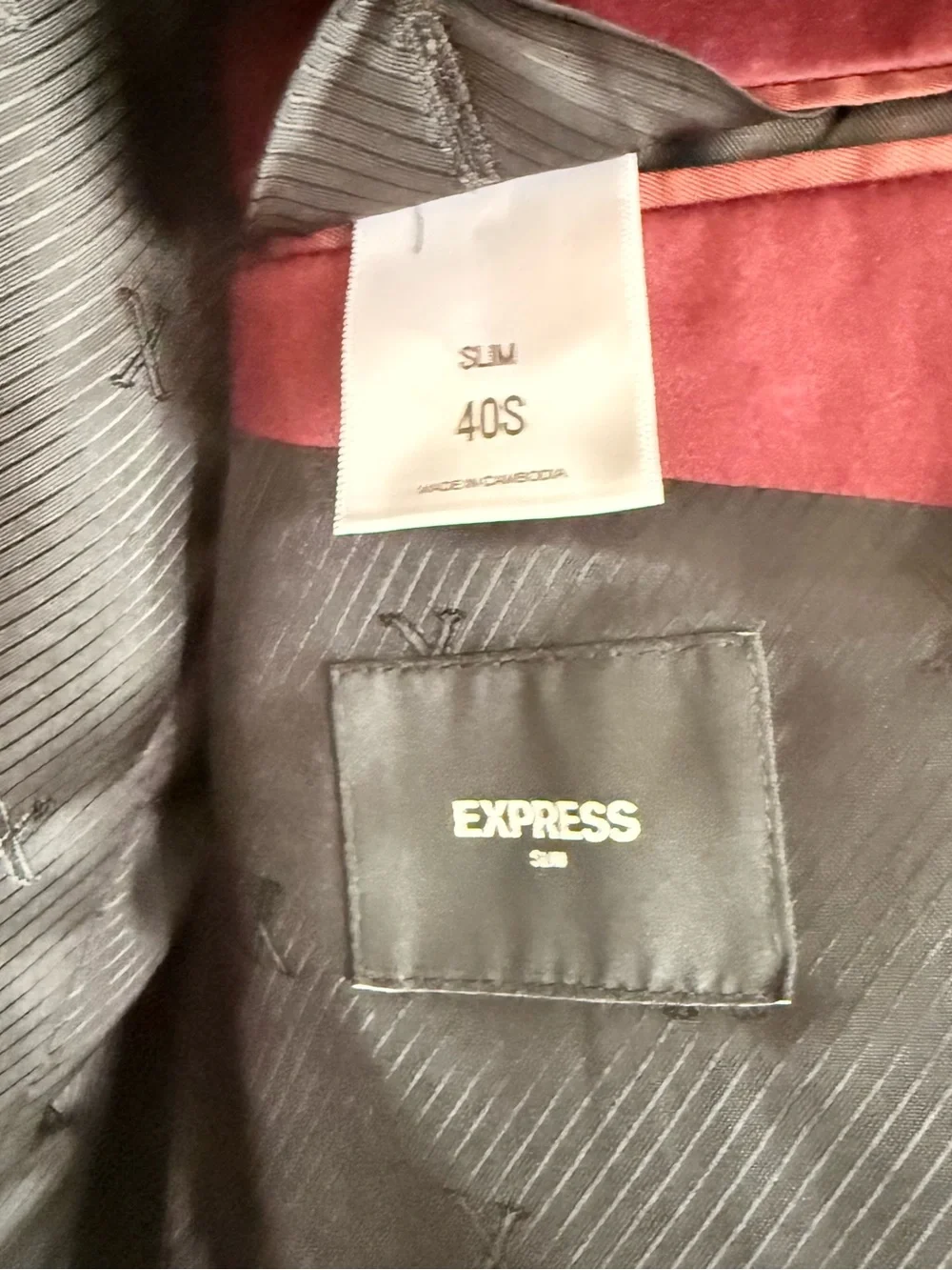 Express Men's Velvet Tuxedo Jacket in Deep Burgundy